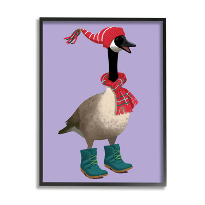 Oie festive avec écharpe et bonnet gris rustique, giclée, art texturé par Sally Springer Griffith