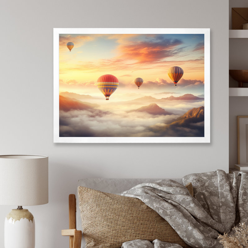 Peach Hot Air Ballon Atmospheric II - Transportation Wall Decor, Cadre photo blanc, H 34 po x l 44 po x P 1,5 po