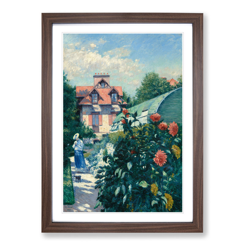 Dahlias Garden by Gustave Caillebotte - Picture Frame Painting, 65cm H x 48cm W x 2cm D, Walnut Framed
