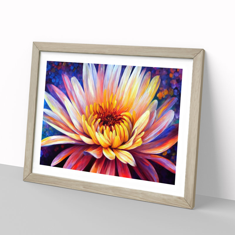 A Chrysanthemum Flower - Framed Print, 46cm H x 64cm W x 2cm D, Oak