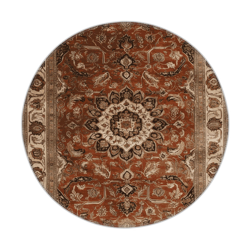 Tapis d'intérieur et d'extérieur brun Persian, Rond 5 pi