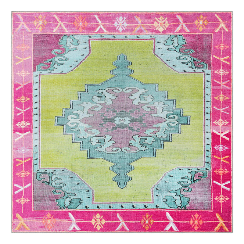 Tapis traditionnel bleu oppi, Carré 7 pi 6 po