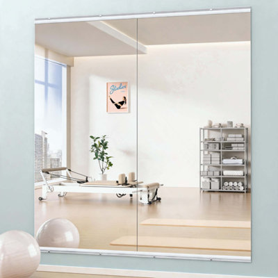 Home Gym Mirror - 2PCS Large Full Body Mirror for Yoga, Large Wall Mirror Full Length for Fitness, Garage, Dance Studio, 0.16in Tempered Glass Frameless Mirror