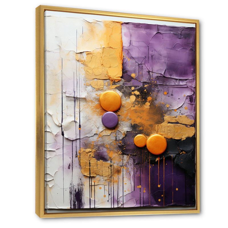 Or abstrait mauve fractal II sur toile, Cadre flottant doré, H 32 po x l 24 po x P 1 po