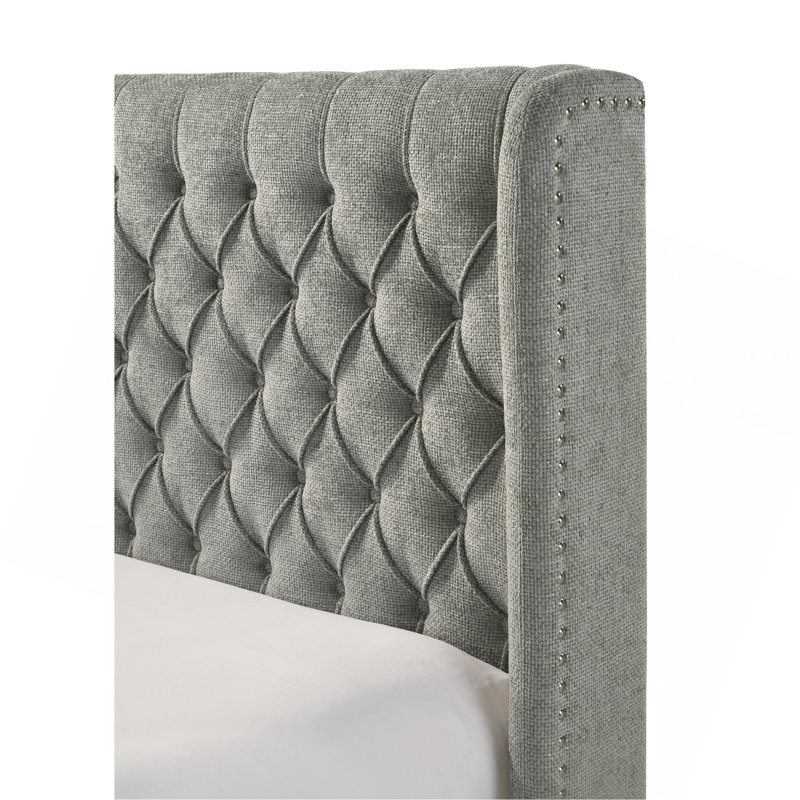 Tête de lit tapissier 1pc, Gris, Grand lit