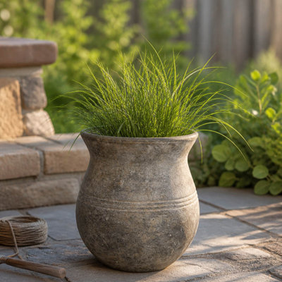 Pot de fleurs rustique en terre cuite pour décoration intérieure de salon - pot à fleurs rond texturé extérieur ou intérieur moderne pour porche de jardin ou arrière-cour