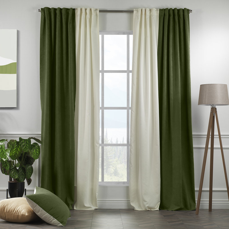 Rideau de fenêtre décoratif de chaque panneau de 27 po de largeur, Crème / vert forêt, L 27 po x L 84 po