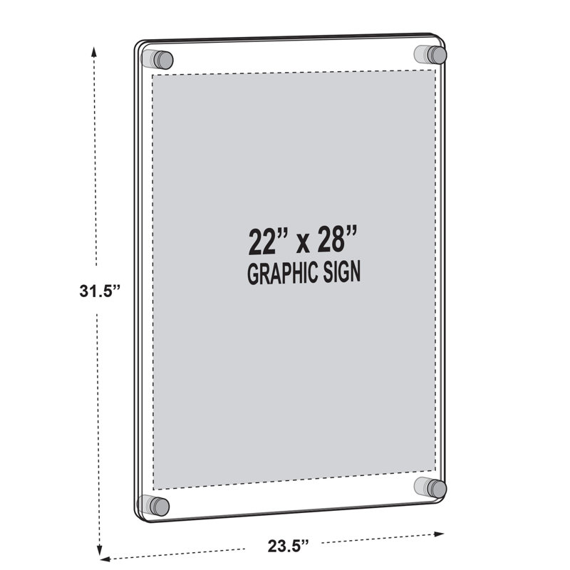 Floating Styrene Wall Frame with Rounded Edges, Silver Stand Off Caps: 22" X 28" Graphic Size, Overall Frame Size: 23.5"W x 31.5''H