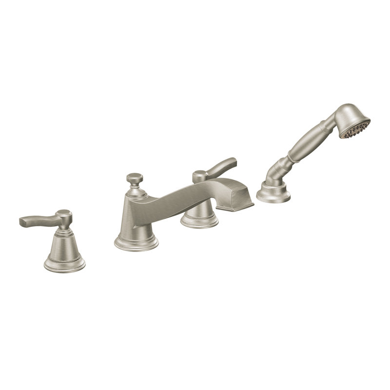 Rothbury Double Handle Deck Mounted Roman Tub Faucet Trim with Handshower, Brushed Nickel