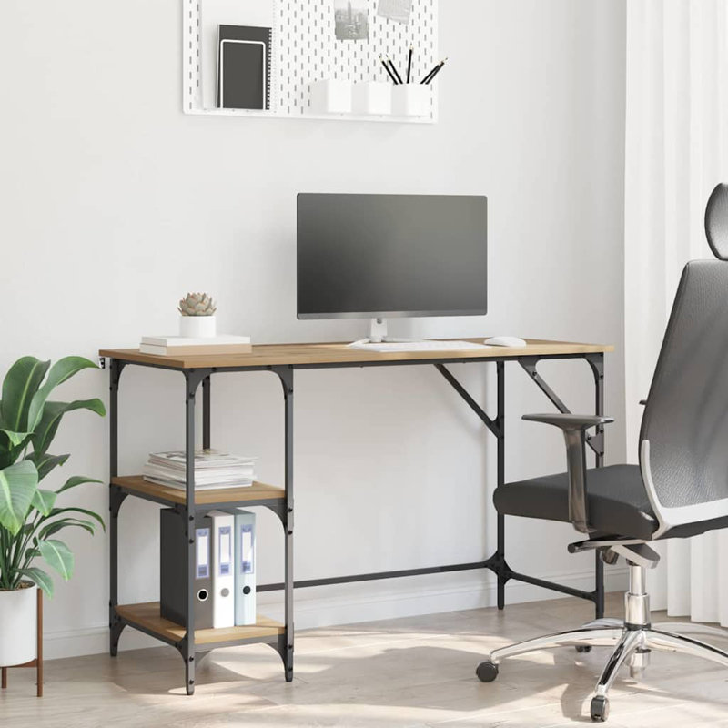 Metal Base Computer Desk, Artisan Oak