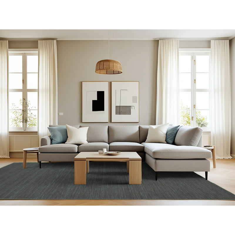 Tapis gris en polyester tissé à la machine Hissom, Rectangle 8 pi x 10 pi