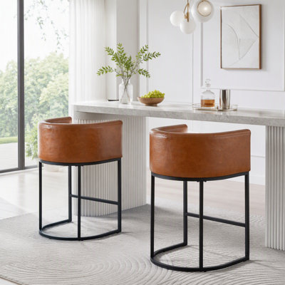 Ensemble de 2 tabourets de bar à hauteur de comptoir, tabourets de bar moderne avec dossier et accoudoirs