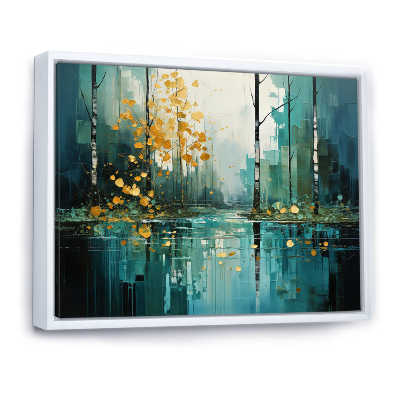 Abstrait forêt fluviale I, Cadre flottant blanc, H 30 po x l 40 po x P 1,5 po