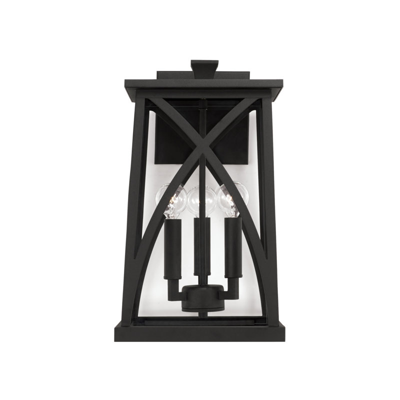 Black Aluminum 3-Light Outdoor Wall Lantern with Clear Glass