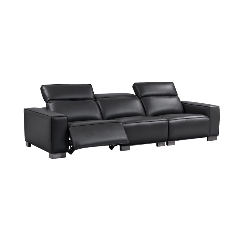 Canapé en cuir véritable noir minimaliste électrique avec cadre USB, Noir, Noir