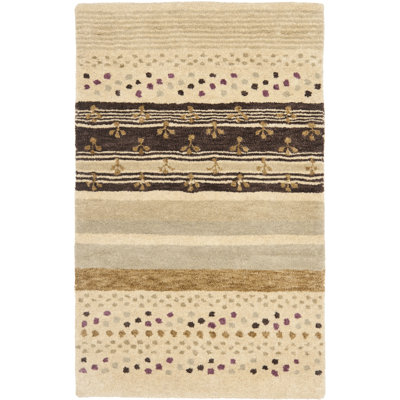 Eaton Hand Tufted Wool/Cotton Striped Rug in Ivory/Brown