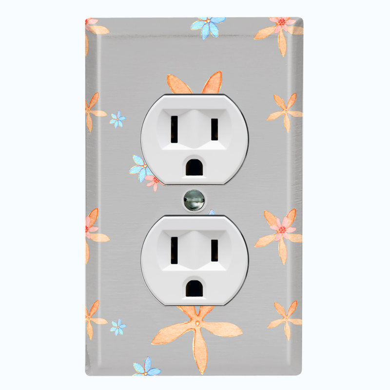 Orange Flower Vintage Gray Patterned 1 - Gang Duplex Outlet Standard Wall Plate
