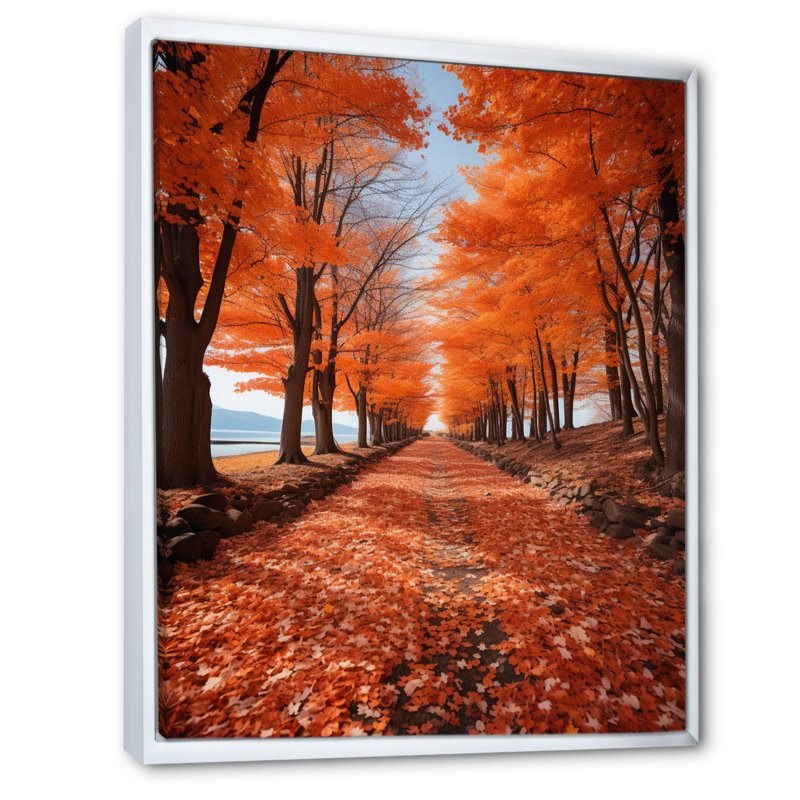Yukiye Canada, symphonie d'automne orange VI, H 20 po x l 12 po x P 1 po, Cadre flottant blanc