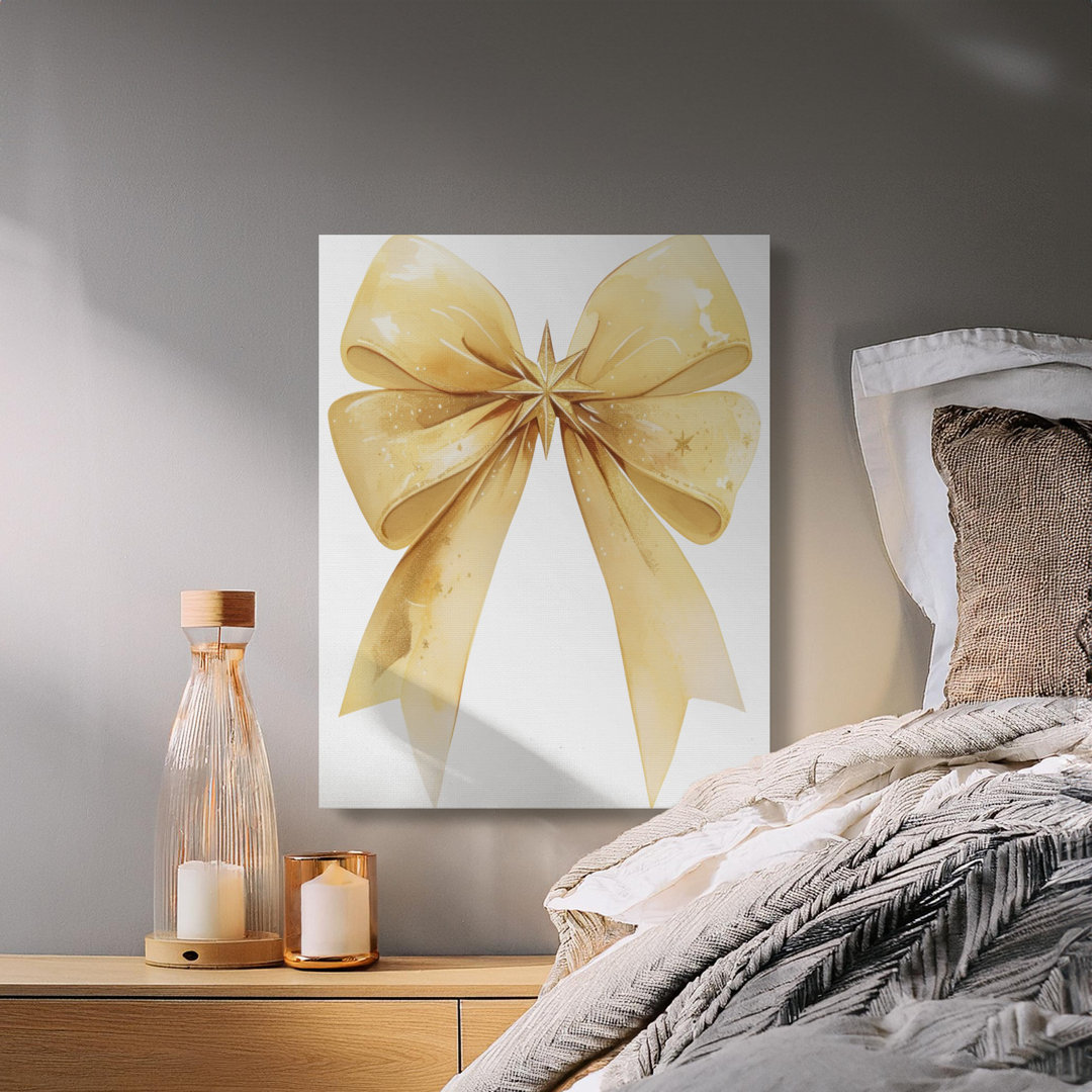 Elegant Gold Bow Star Canvas Wall Art
