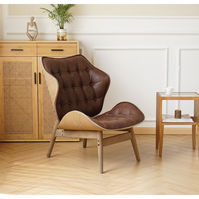 Fauteuil à oreilles capitonné Jeyshan, Similicuir brun foncé