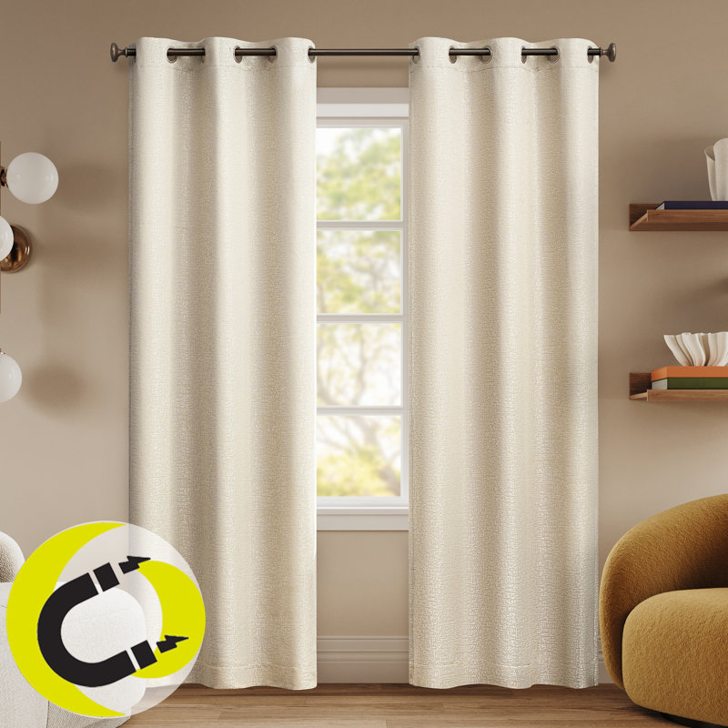 Serenity Abstract Magnetic Closure 100% Blackout Grommet Curtain Panel, Beige, 72" W x 84" L