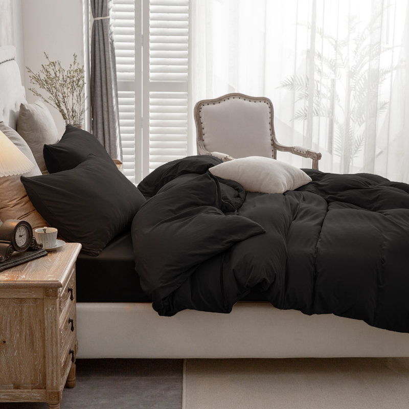HOME BEDDING Jersey Cotton Duvet Cover Set, King Duvet Cover + 2 King Shams, Black
