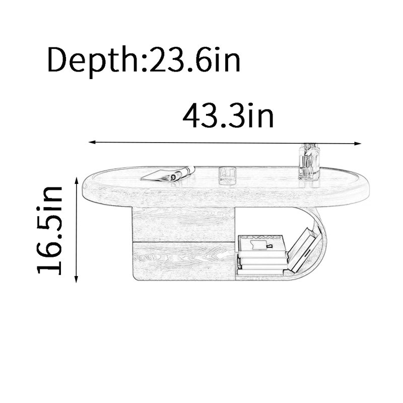 Une table basse ovale de style moyen en couleur noyer, H 16,5 po x L 43,3 po x l 23,6 po