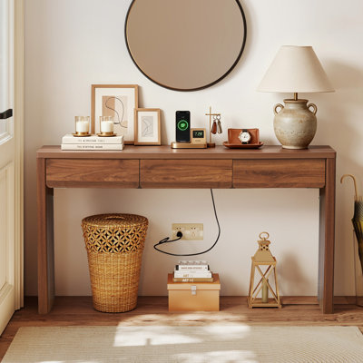 59.06'' Wood Console Table with Charging Station