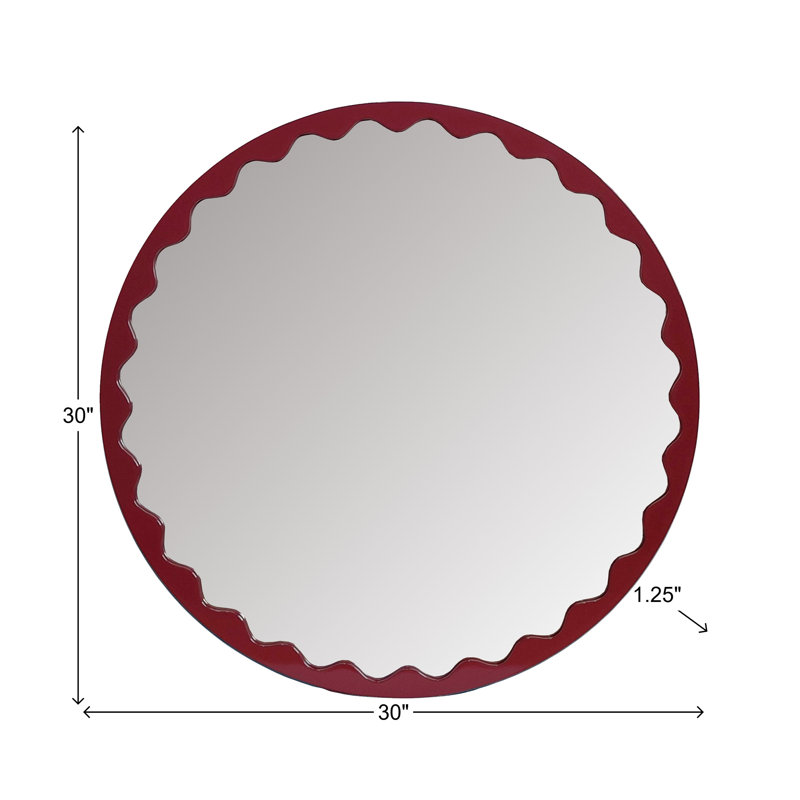 Miroir rond Santosh bordeaux brillant festonné, Bourgogne