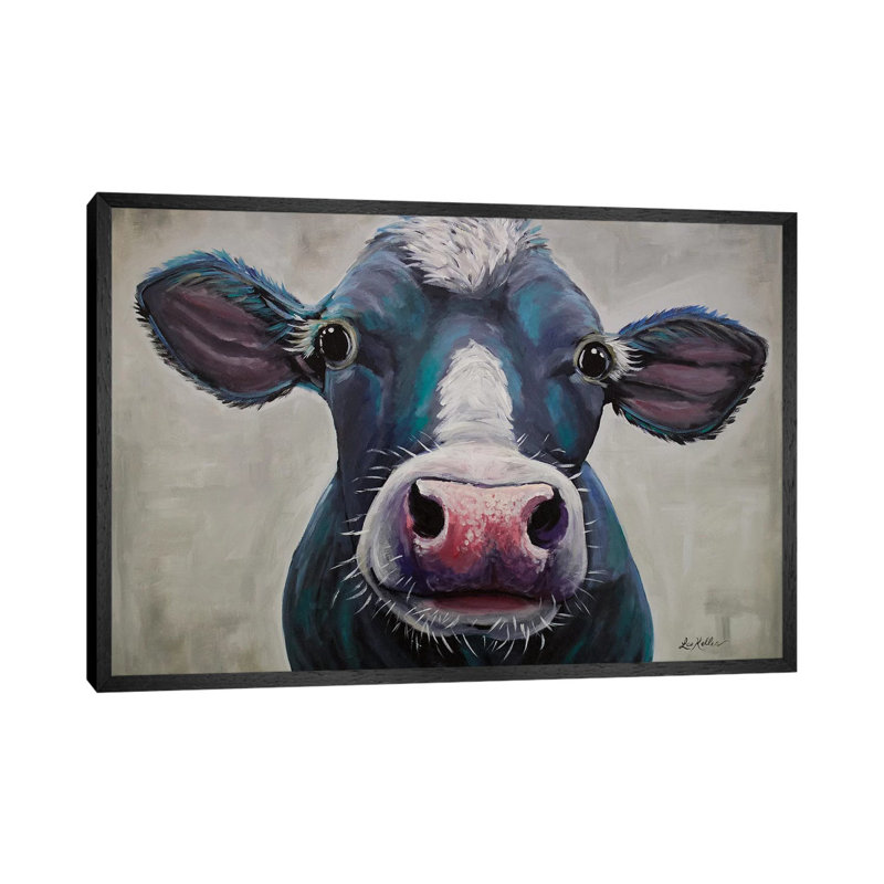 Cow - Clara Belle - Painting on Canvas, 66.04 cm H x 45.72 cm W, Black Framed Canvas