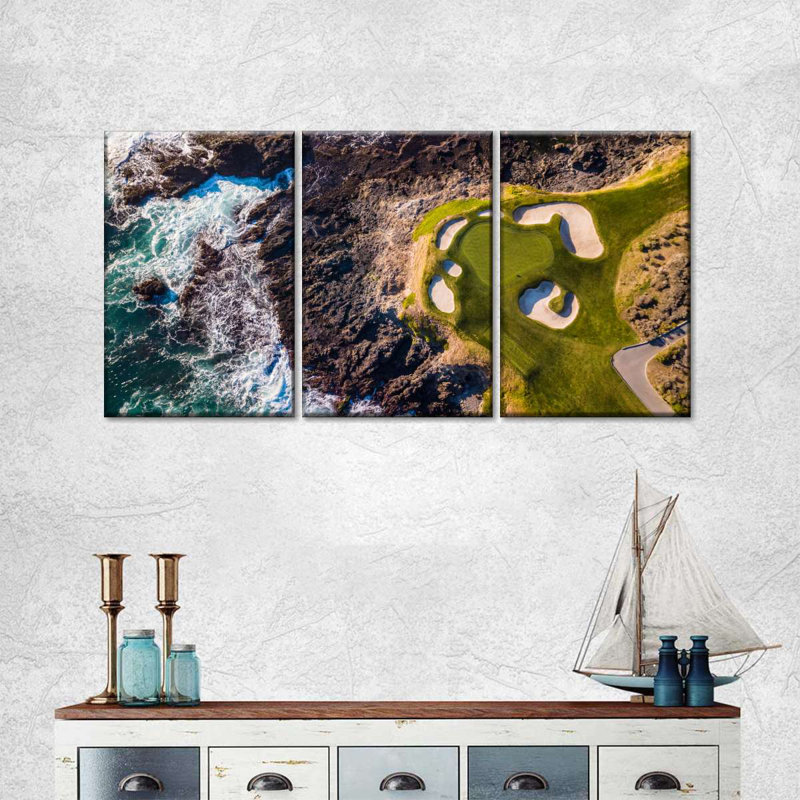 Ensemble de 3 terrains de golf sur toile Pebble Beach CA, H 27 po x l 56 po x P 1,25 po