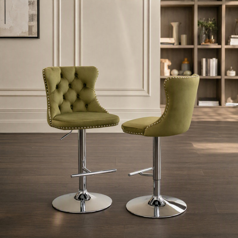 Ensemble de 2 tabourets de bar pivotants réglables avec dossier pour îlot de cuisine (vert olive)