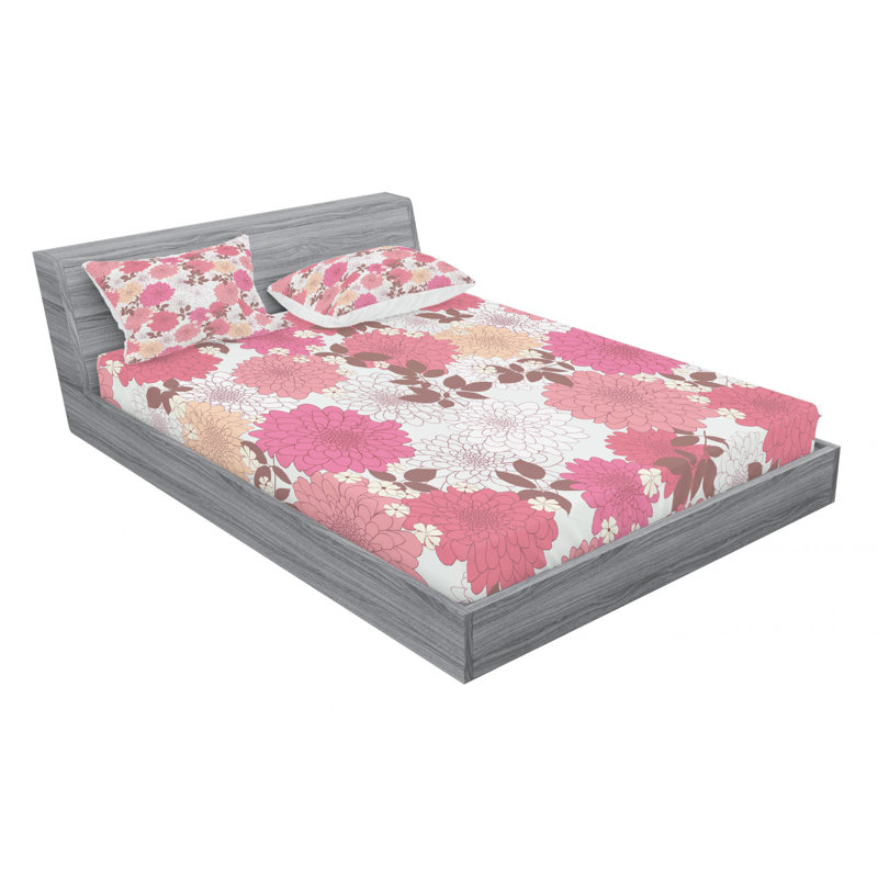 Microfiber Floral Sheet Set, Queen Sheet Set with Fitted Sheet
