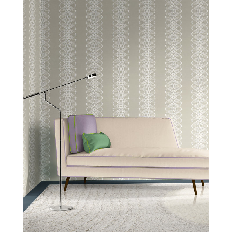 Elizabeth | Ornate Stripe Wallpaper Double Roll, White/Beige