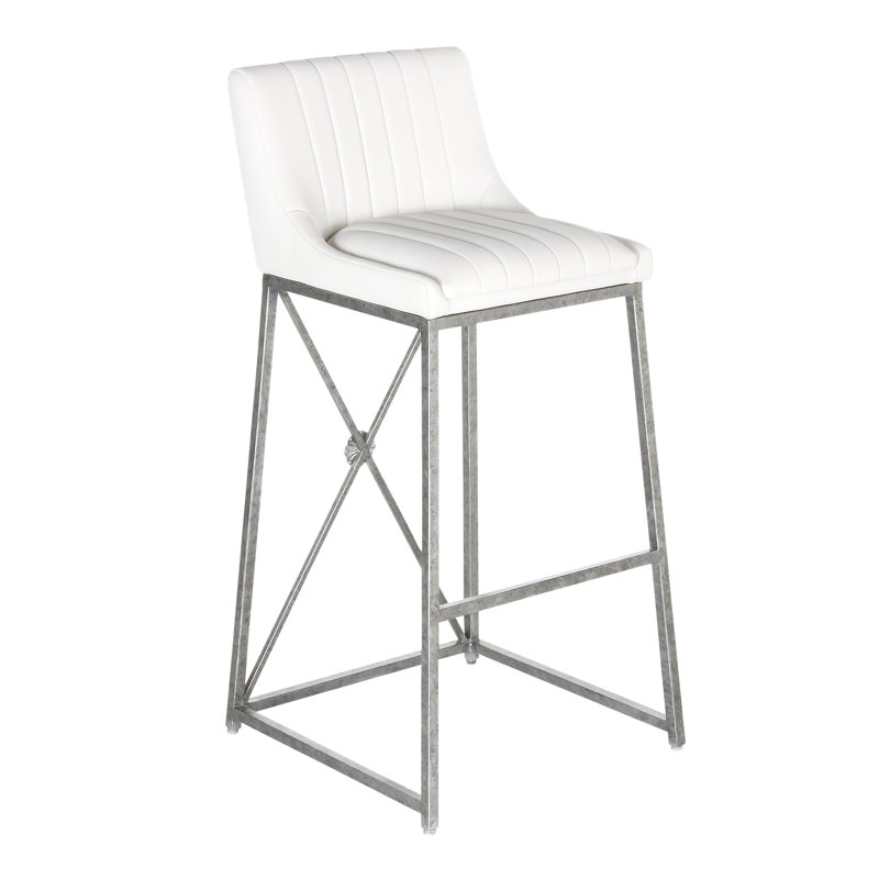 Medallion Upholstered Bar Stool with Metal Frame, Royal Silver, White, Bar Stool (30'' Seat Height)