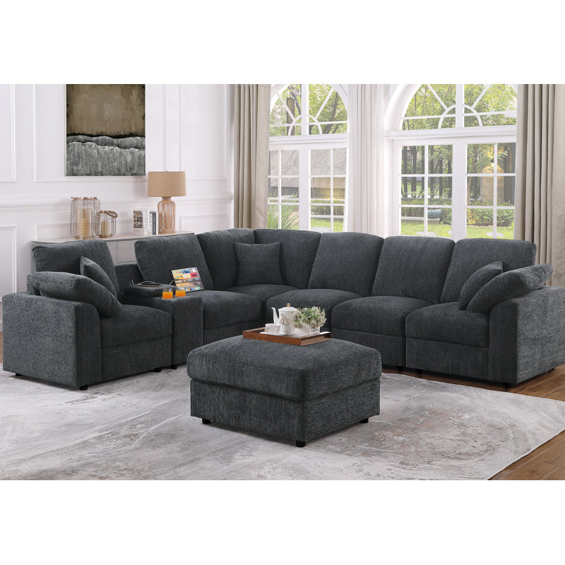 Canapé modulaire de coin Lindale, Chenille grise foncée