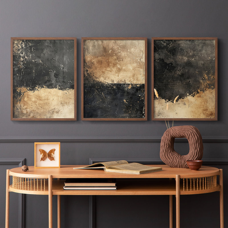 Abstract  Series  CXI  -Set Of 3 Framed Giclee Prints -Ready to Hang, Walnut Framed, 28" H x 22" W