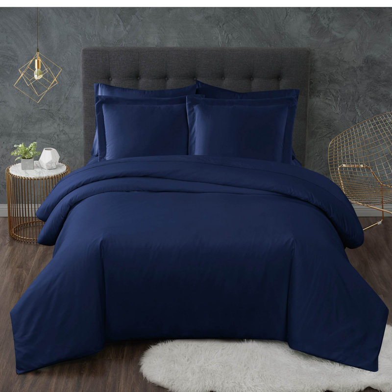 Ensemble de housse de couette antimicrobien Trely Calm, Housse de couette très grand et 2 taies, Bleu marine