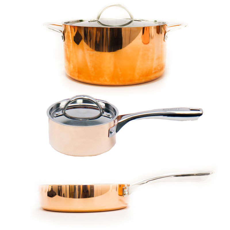 Ensemble de batterie de cuisine en cuivre poli de grande taille 5 pièces BergHOFF, non martelé