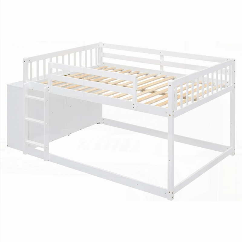 Lit superposé double avec 4 tiroirs 3 tablettes - aucun sommier nécessaire, robuste et amp; Spacieux, Blanc
