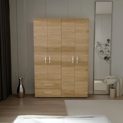 Armoire With 4 Doors, 2 Drawers, And 2 Hanging Rod, Storage Cabinet For Living Room, Bedroom, Or Entryway