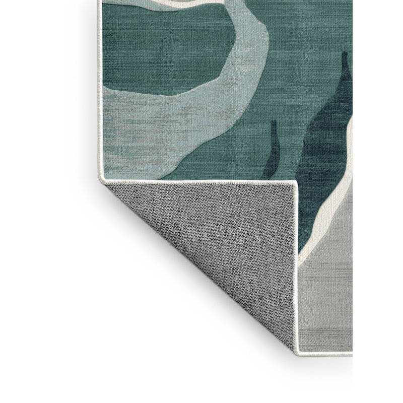 Tapis vert aquarelle lavable à la machine, Carré 5 pi