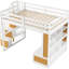 Lit mezzanine double blanc naturel avec bureau, tablettes et tiroirs avec beaucoup de style