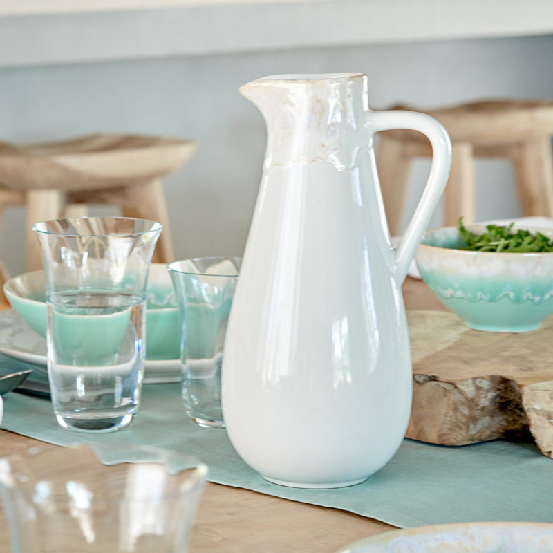 White Ceramic Pitcher with Reactive Glaze Finish