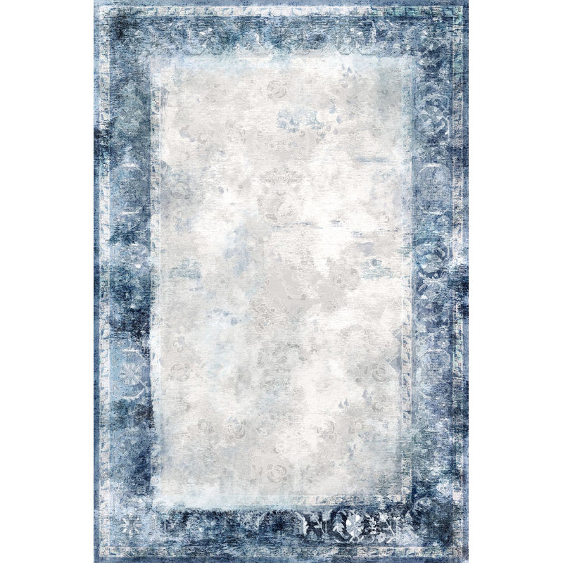 Ice Blue Creative Pattern Machine Washable Decorative Rug, Rectangle 3'3" x 4'11" Rug Pad Included
