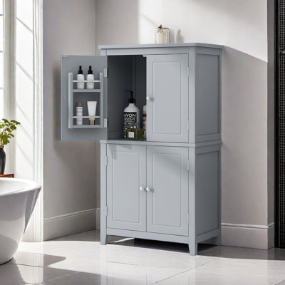 Elegant Bathroom Floor Storage Cabinet, Bathroom Storage Unit, Freestanding Cabinet With 4 Doors, Adjustable Shelves, Adaptable Shelves