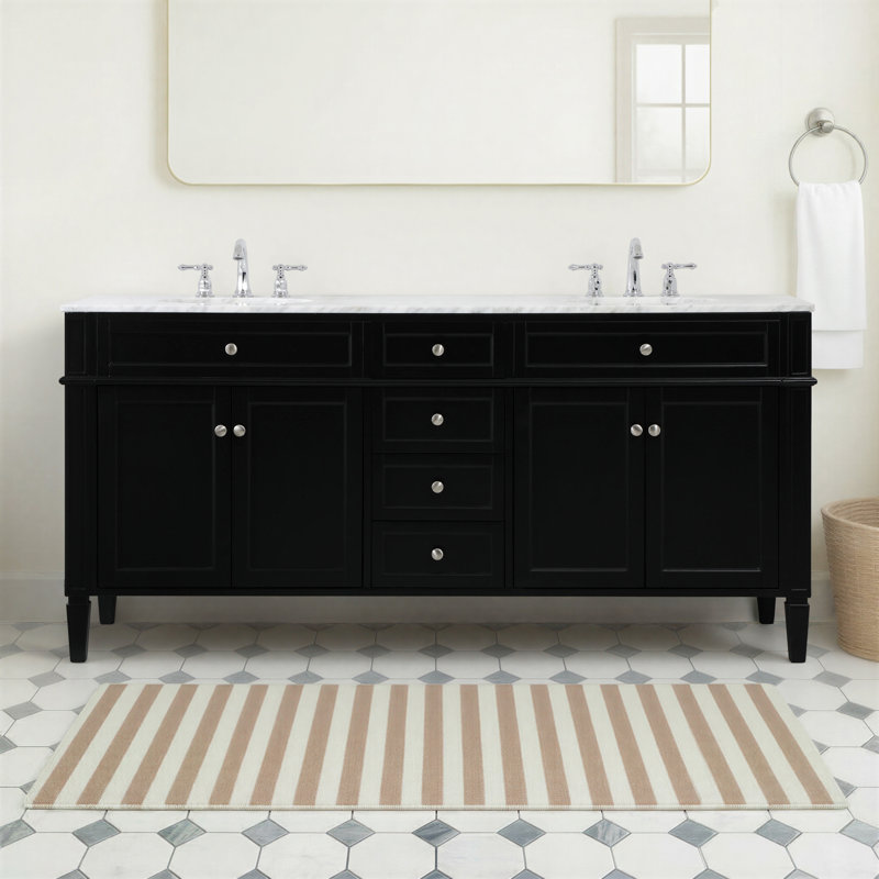 Rivers 72'' Double Bathroom Vanity with Marble Top, Black