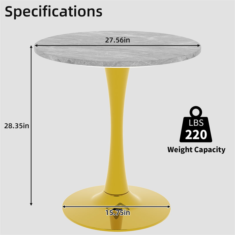 Marble-Top Round Side Table With Tapered Pedestal Base (Table Only), Light Gray