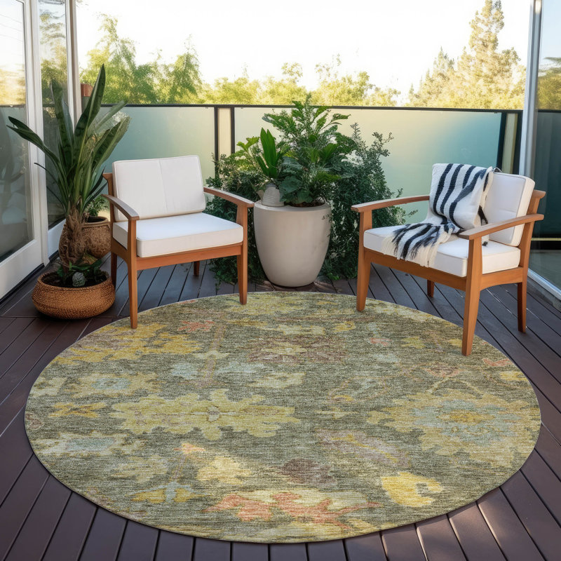 Tirana Aloe Washable Indoor-Outdoor Rug - , 8' x 8'