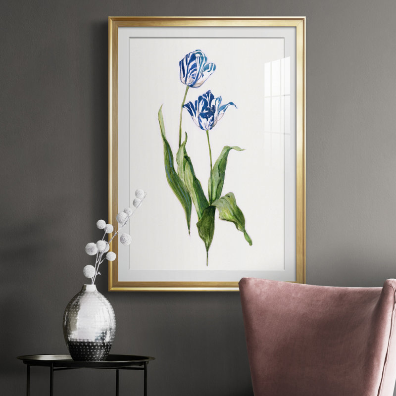 Peinture botanique bleue vive II, H 30,5 po x l 42,5 po x P 1,5 po, Or